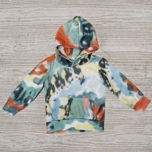 Green & Orange Tie Dye Hoodie with Pocket